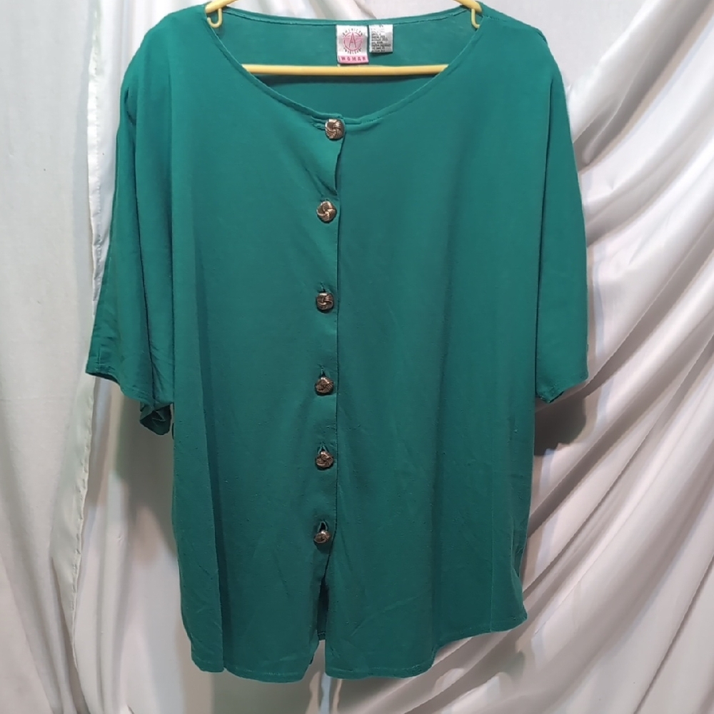 American Weekend Elegant Green Button-Down Women's Shirt Size 3X